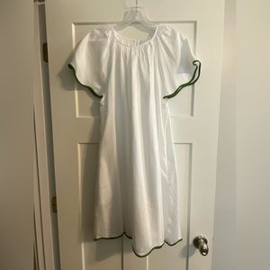 LAKE pajama white patio dress with green scallop trim- Size Medium. NWOT.